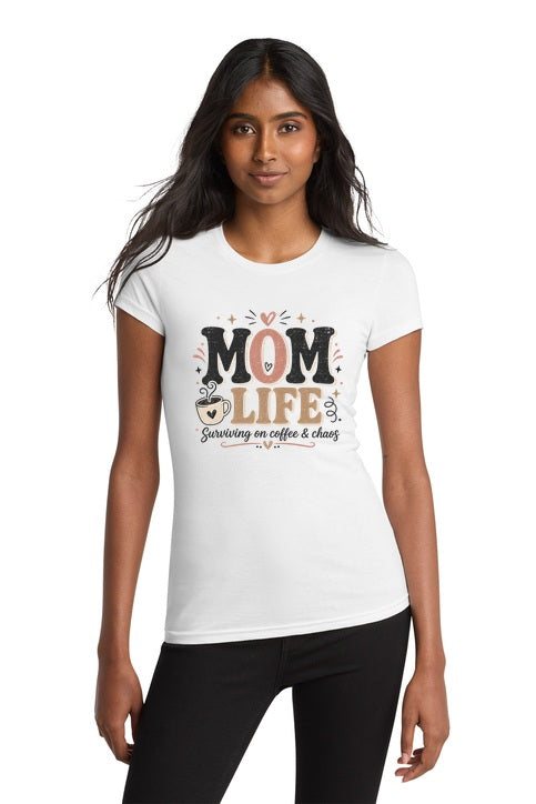 Mom Life Coffee & Chaos Graphic Tee for Busy Moms