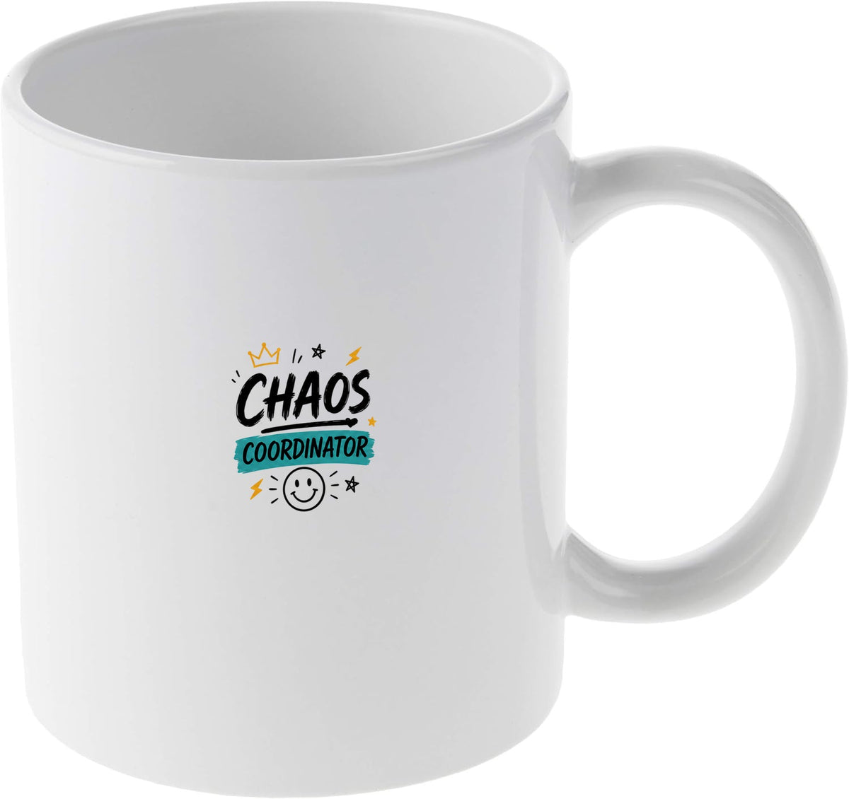Chaos Coordinator Crown and Smiley Graphic Drinkware Mug