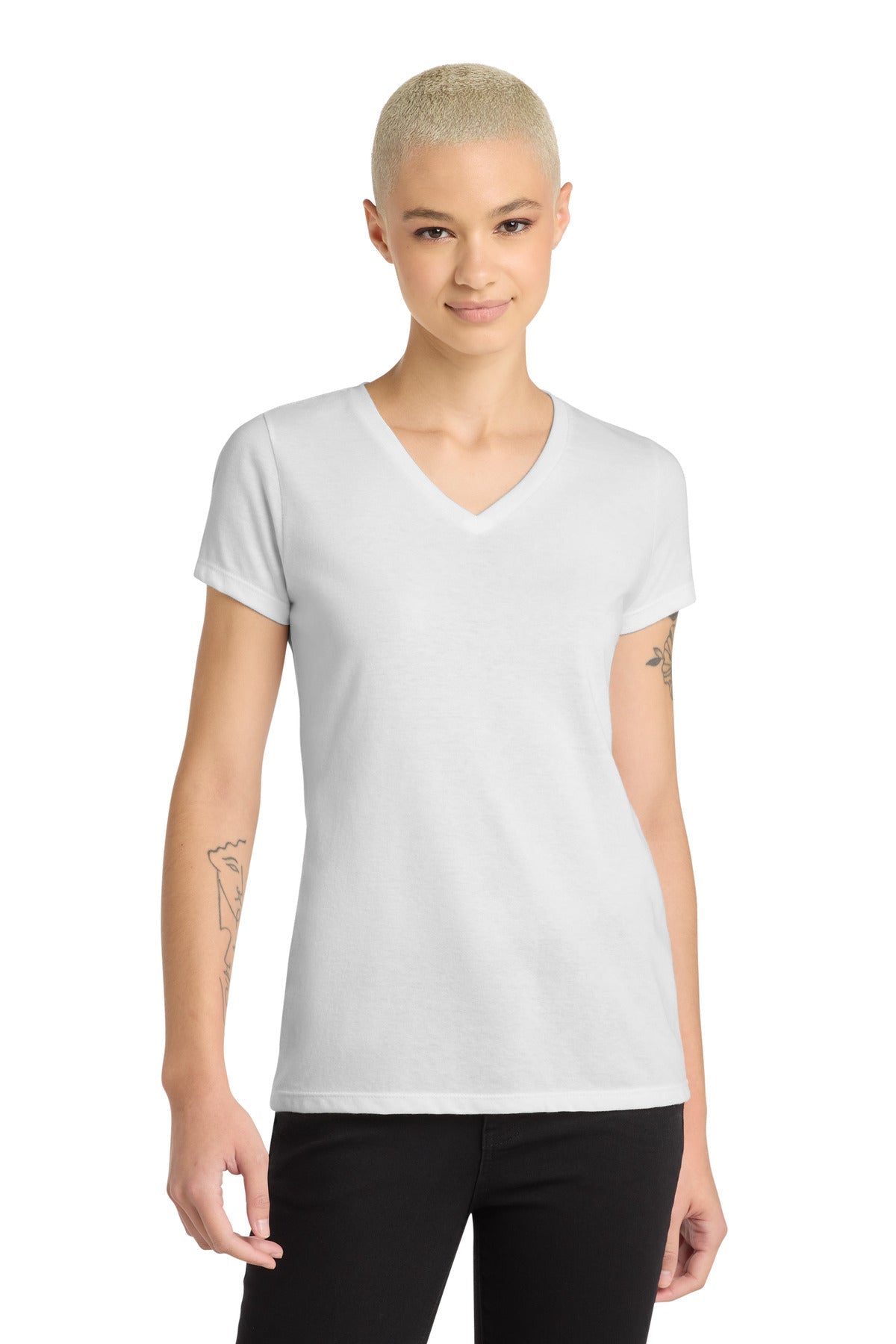 District Women's Perfect Blend CVC V - Neck Tee. DM1190L - DFW Impression