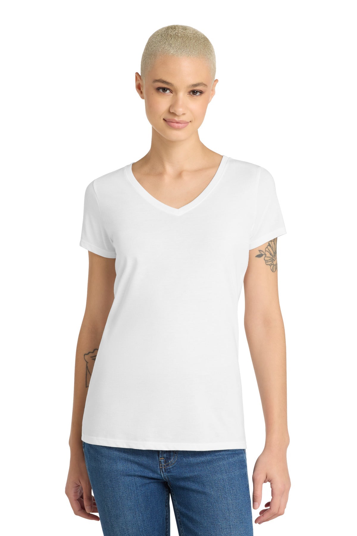 District Women's Perfect Tri V - Neck Tee. DM1350L - DFW Impression