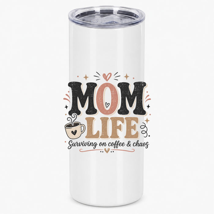 Mom Life Surviving on Coffee and Chaos Boho Design Tumbler