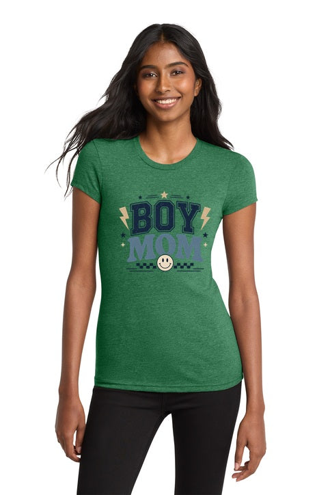 Boy Mom Retro Varsity Smiley Face Graphic Tee
