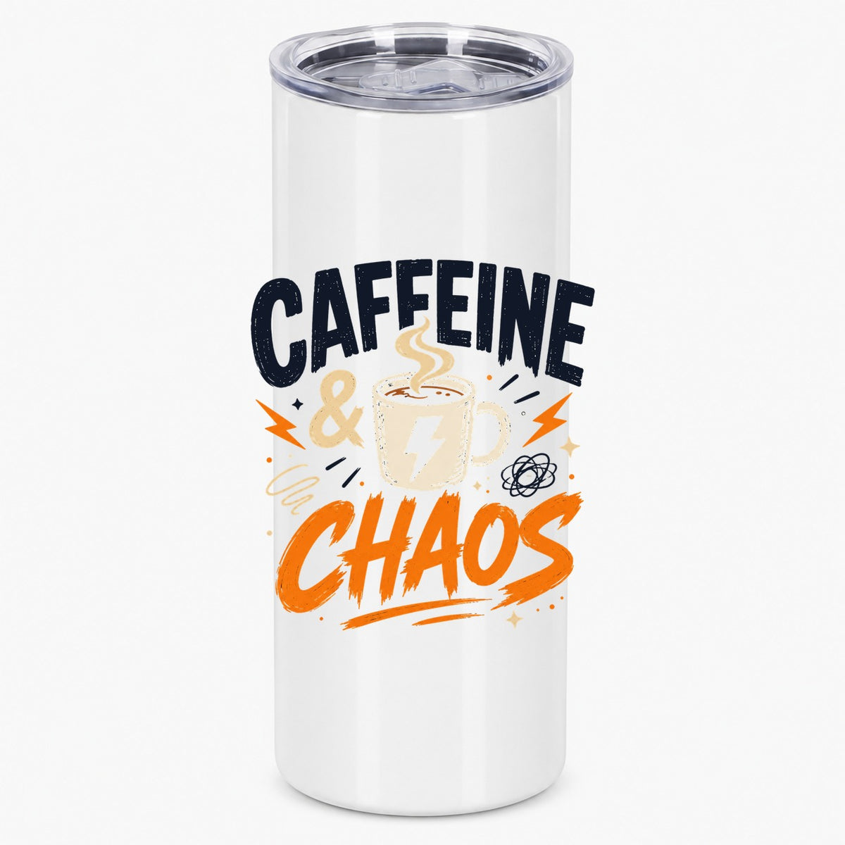 Caffeine and Chaos Graphic Drinkware for Busy Mornings Tumbler