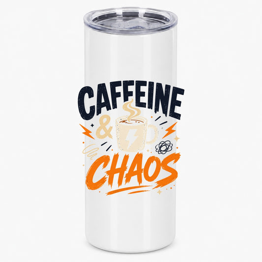 Caffeine and Chaos Graphic Drinkware for Busy Mornings Tumbler