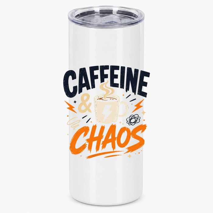Caffeine and Chaos Graphic Drinkware for Busy Mornings Tumbler
