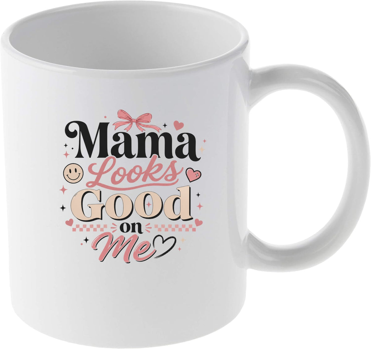 Mama Looks Good On Me Retro Aesthetic Pink and Black Design Mug