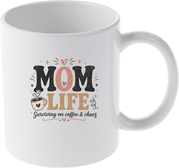 Mom Life Surviving on Coffee and Chaos Boho Design Mug