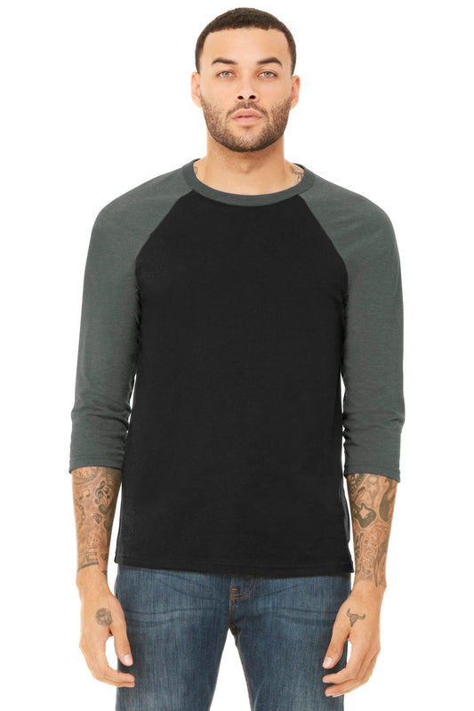 BELLA+CANVAS ® Unisex 3/4-Sleeve Baseball Tee. BC3200 [Black/ Deep Heather] - DFW Impression