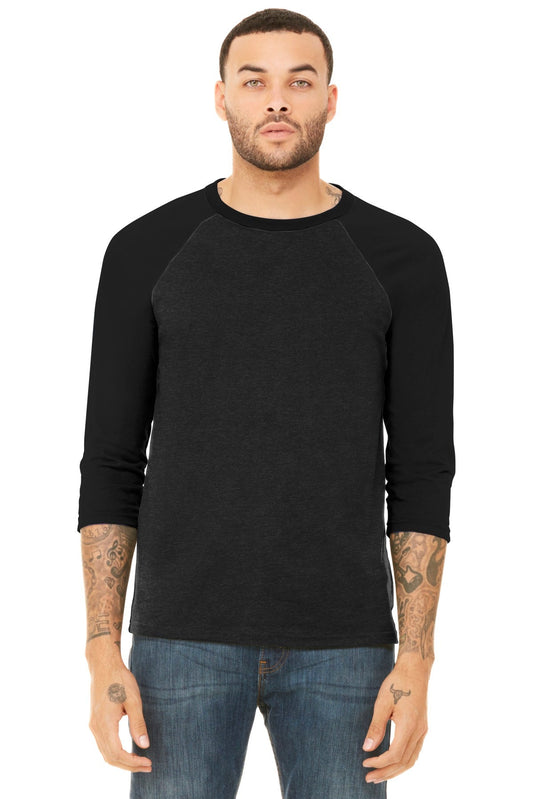 BELLA+CANVAS ® Unisex 3/4-Sleeve Baseball Tee. BC3200 [Black Heather/ Black] - DFW Impression