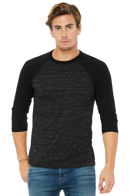 BELLA+CANVAS ® Unisex 3/4-Sleeve Baseball Tee. BC3200 [Black Marble/ Black] - DFW Impression