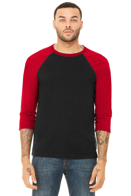 BELLA+CANVAS ® Unisex 3/4-Sleeve Baseball Tee. BC3200 [Black/ Red] - DFW Impression