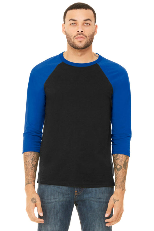 BELLA+CANVAS ® Unisex 3/4-Sleeve Baseball Tee. BC3200 [Black/ True Royal] - DFW Impression