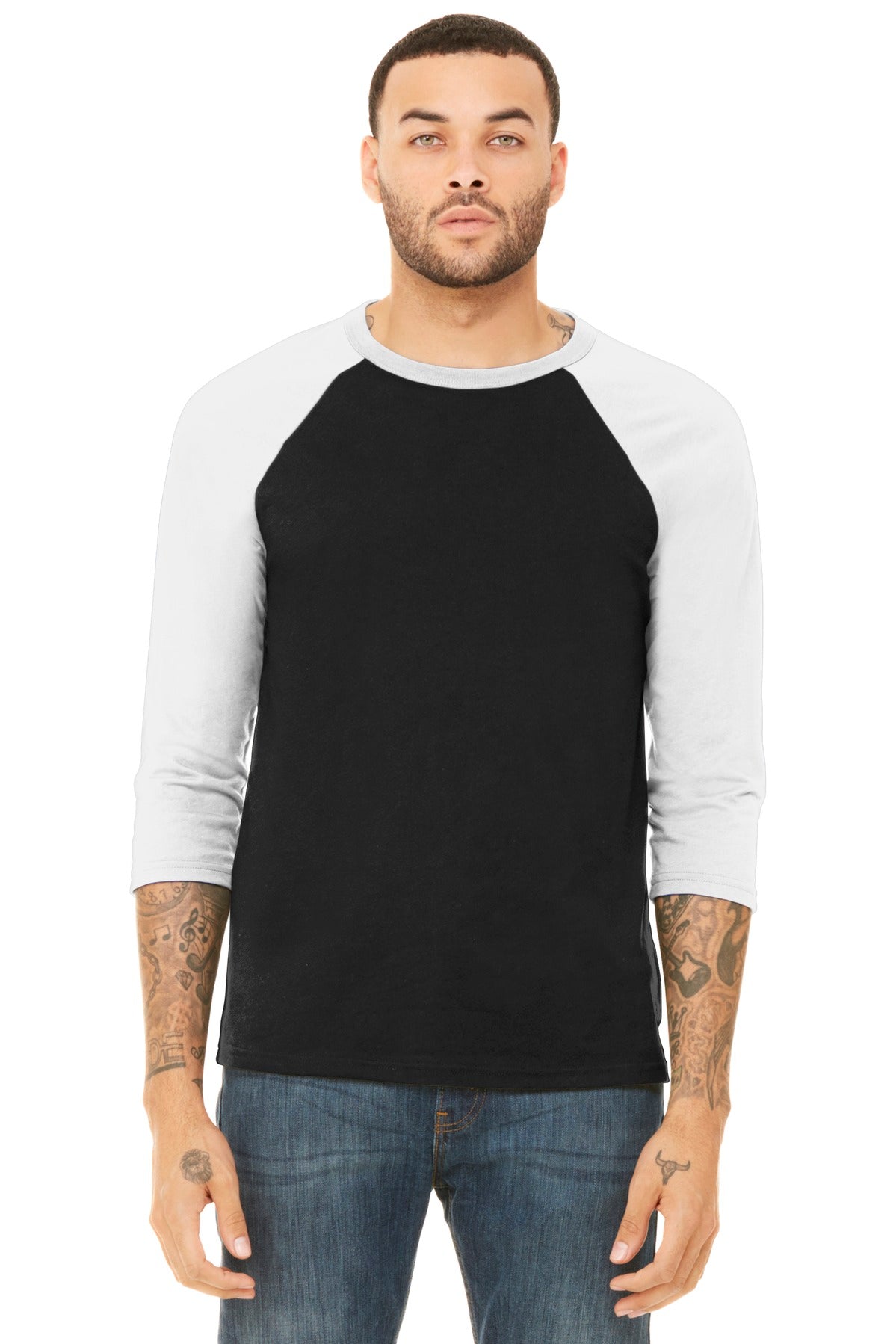 BELLA+CANVAS ® Unisex 3/4-Sleeve Baseball Tee. BC3200 [Black/ White] - DFW Impression