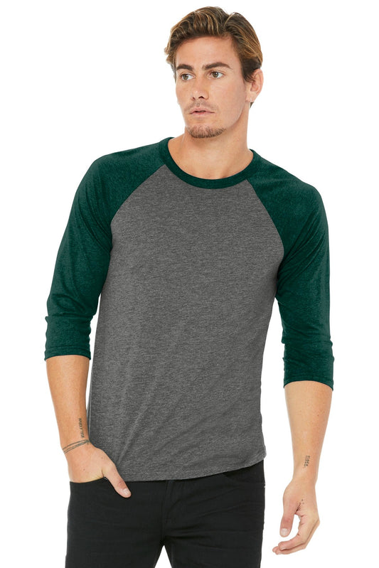 BELLA+CANVAS ® Unisex 3/4-Sleeve Baseball Tee. BC3200 [Grey/ Emerald Triblend] - DFW Impression