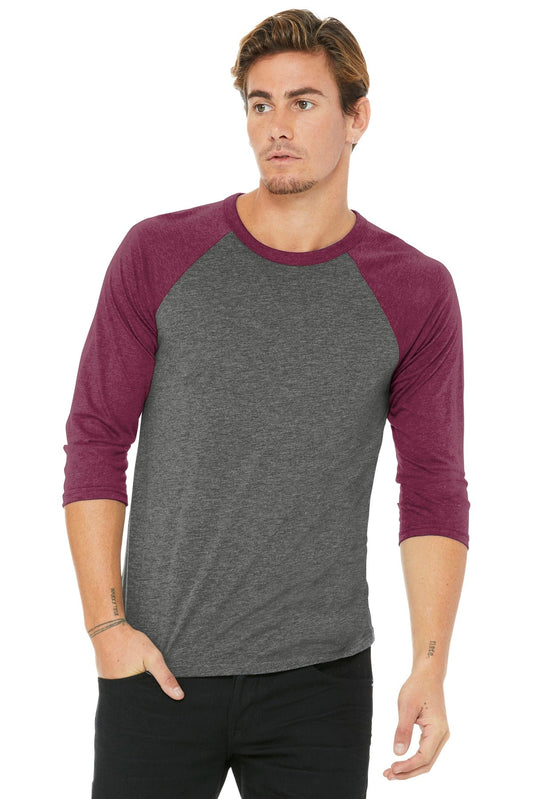 BELLA+CANVAS ® Unisex 3/4-Sleeve Baseball Tee. BC3200 [Grey/ Maroon Triblend] - DFW Impression