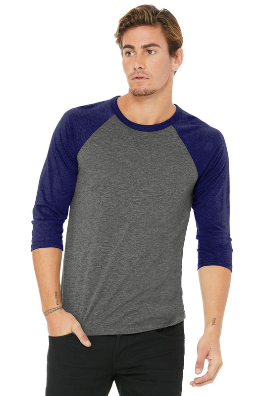 BELLA+CANVAS ® Unisex 3/4-Sleeve Baseball Tee. BC3200 [Grey/ Navy Triblend] - DFW Impression