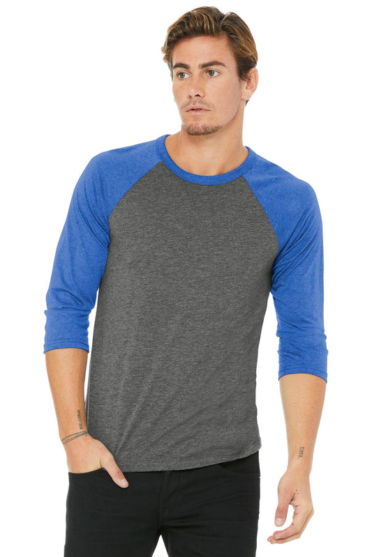 BELLA+CANVAS ® Unisex 3/4-Sleeve Baseball Tee. BC3200 [Grey/ True Royal Triblend] - DFW Impression