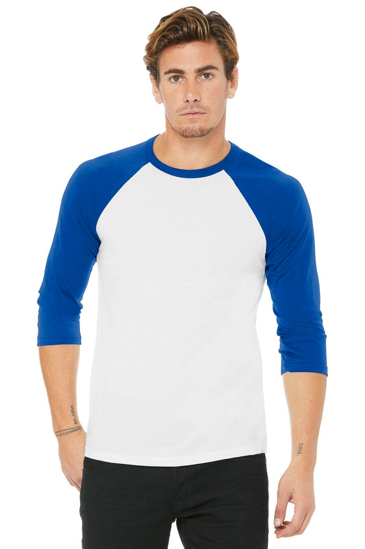 BELLA+CANVAS ® Unisex 3/4-Sleeve Baseball Tee. BC3200 [White/ True Royal] - DFW Impression