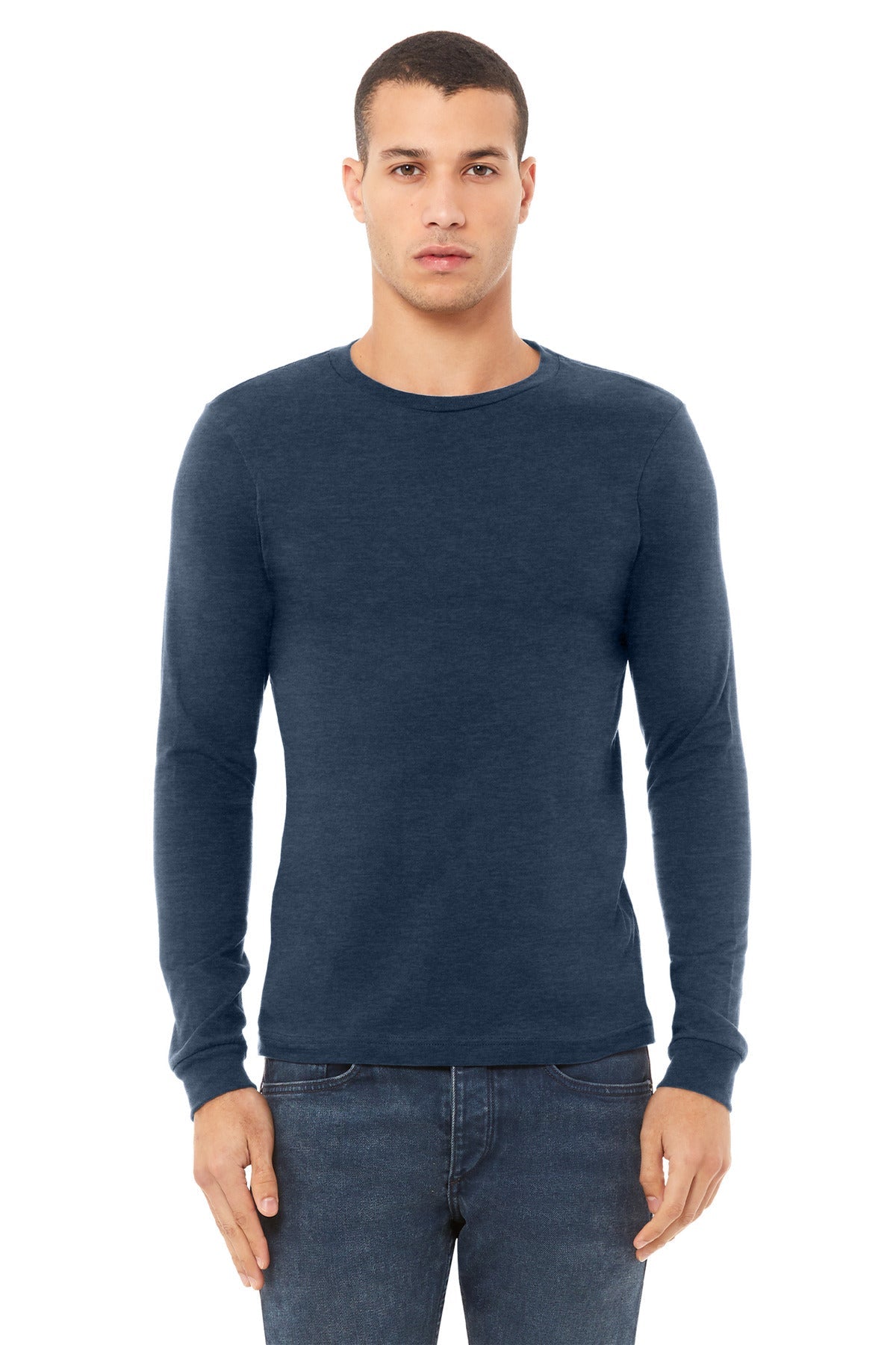 BELLA+CANVAS® Unisex Heather CVC Long Sleeve Tee BC3501CVC [Heather Navy] - DFW Impression