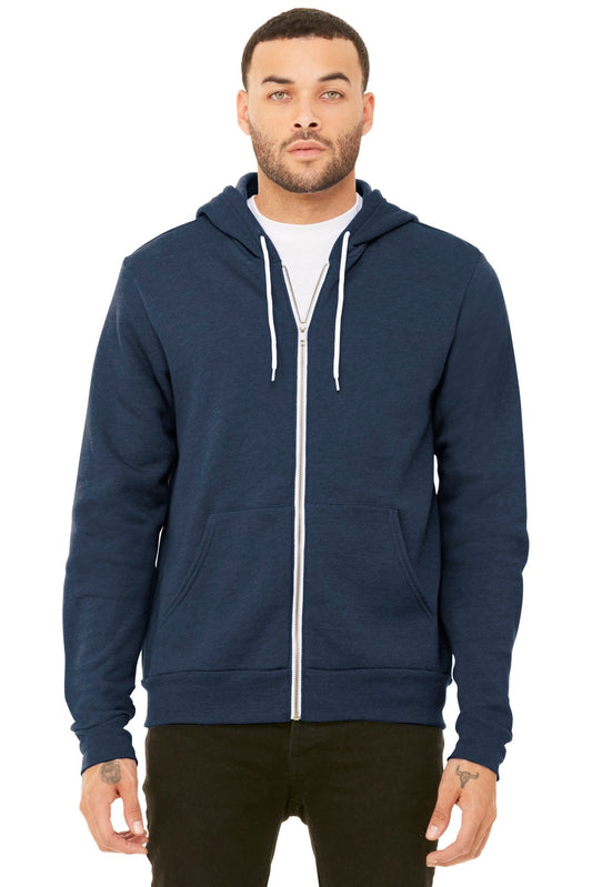 BELLA+CANVAS ® Unisex Sponge Fleece Full-Zip Hoodie. BC3739 [Heather Navy] - DFW Impression