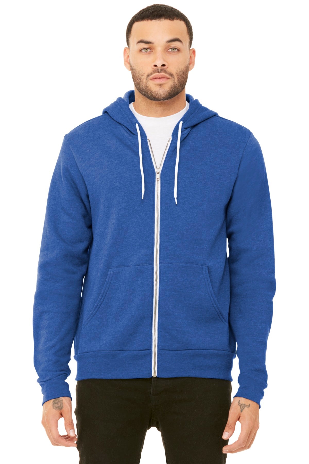 BELLA+CANVAS ® Unisex Sponge Fleece Full-Zip Hoodie. BC3739 [Heather True Royal] - DFW Impression