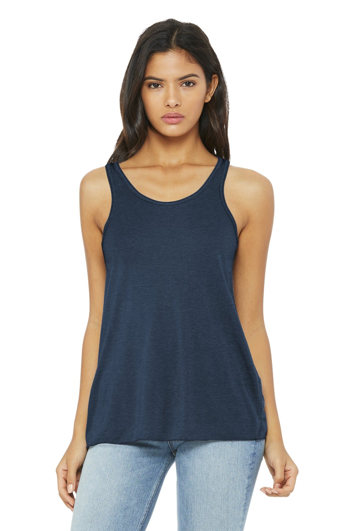 BELLA+CANVAS ® Women's Flowy Racerback Tank. BC8800 [Heather Navy] - DFW Impression