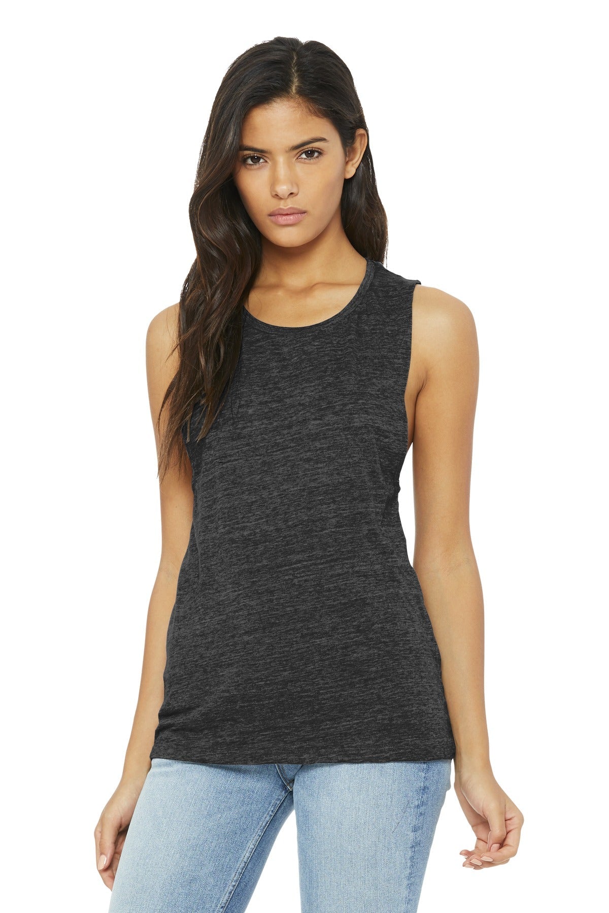 BELLA+CANVAS ® Women's Flowy Scoop Muscle Tank. BC8803 [Charcoal Black Slub] - DFW Impression