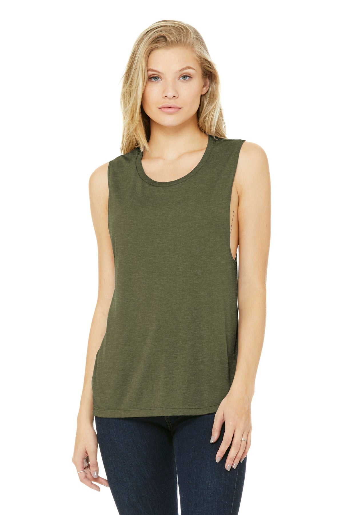 BELLA+CANVAS ® Women's Flowy Scoop Muscle Tank. BC8803 [Heather Olive] - DFW Impression