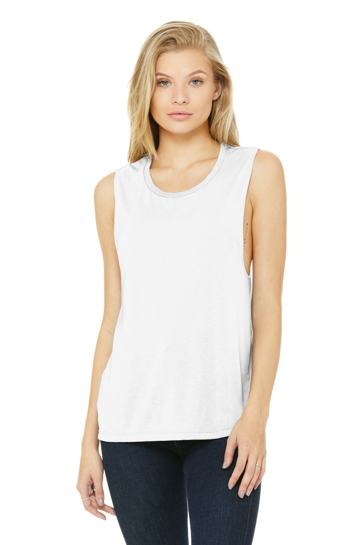 BELLA+CANVAS ® Women's Flowy Scoop Muscle Tank. BC8803 [White] - DFW Impression