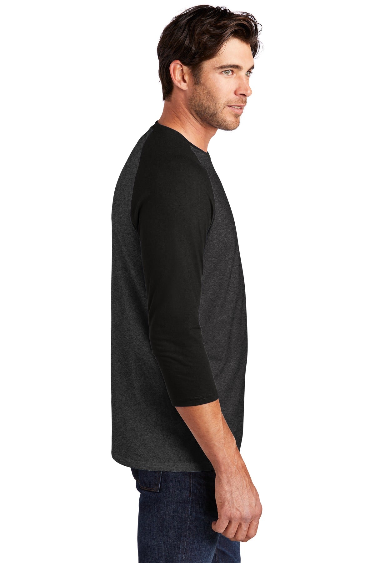 District ® Perfect Tri® 3/4-Sleeve Raglan. DM136 [Black/ Black Frost] - DFW Impression