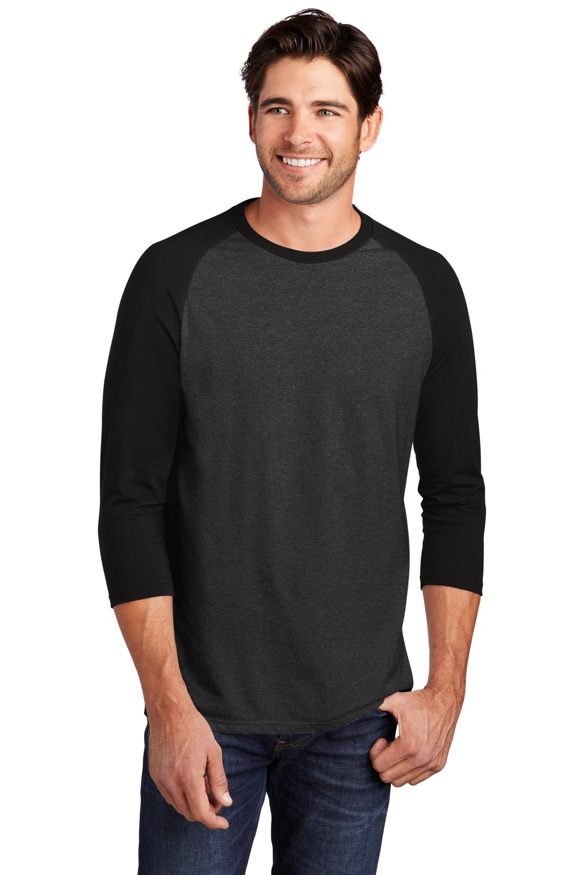 District ® Perfect Tri® 3/4-Sleeve Raglan. DM136 [Black/ Black Frost] - DFW Impression