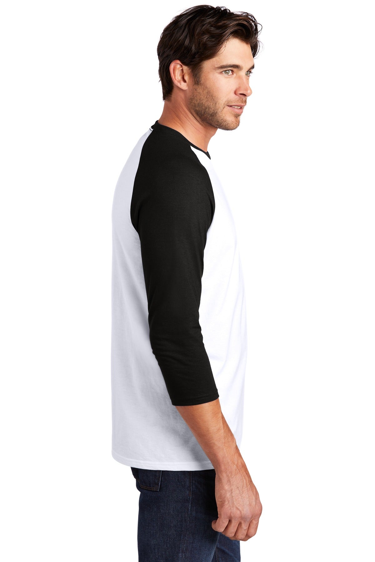 District ® Perfect Tri® 3/4-Sleeve Raglan. DM136 [Black/ White] - DFW Impression