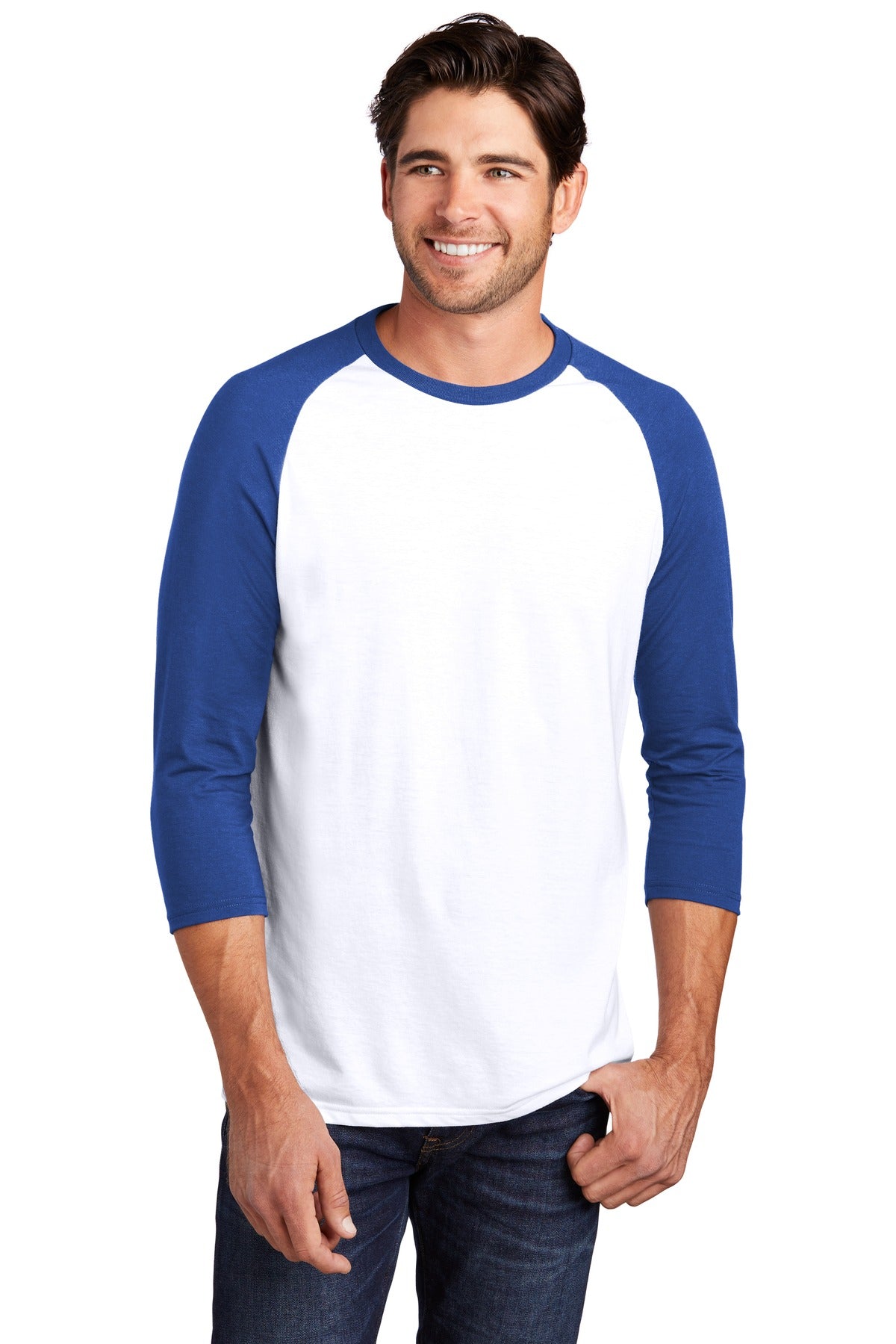 District ® Perfect Tri® 3/4-Sleeve Raglan. DM136 [Deep Royal/ White] - DFW Impression