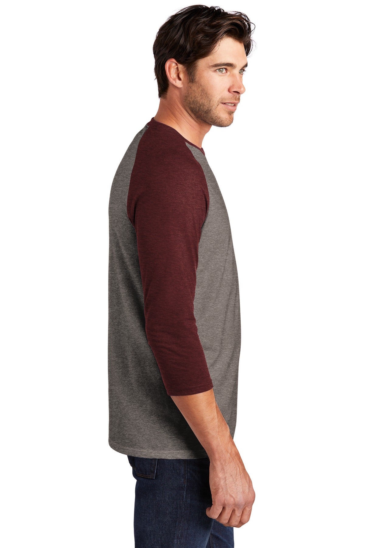 District ® Perfect Tri® 3/4-Sleeve Raglan. DM136 [Maroon Frost/ Grey Frost] - DFW Impression