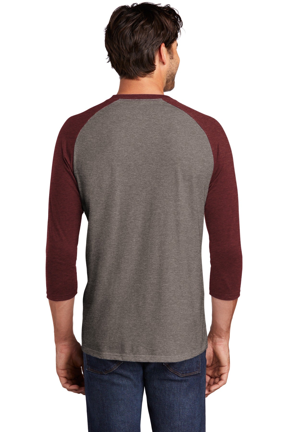 District ® Perfect Tri® 3/4-Sleeve Raglan. DM136 [Maroon Frost/ Grey Frost] - DFW Impression