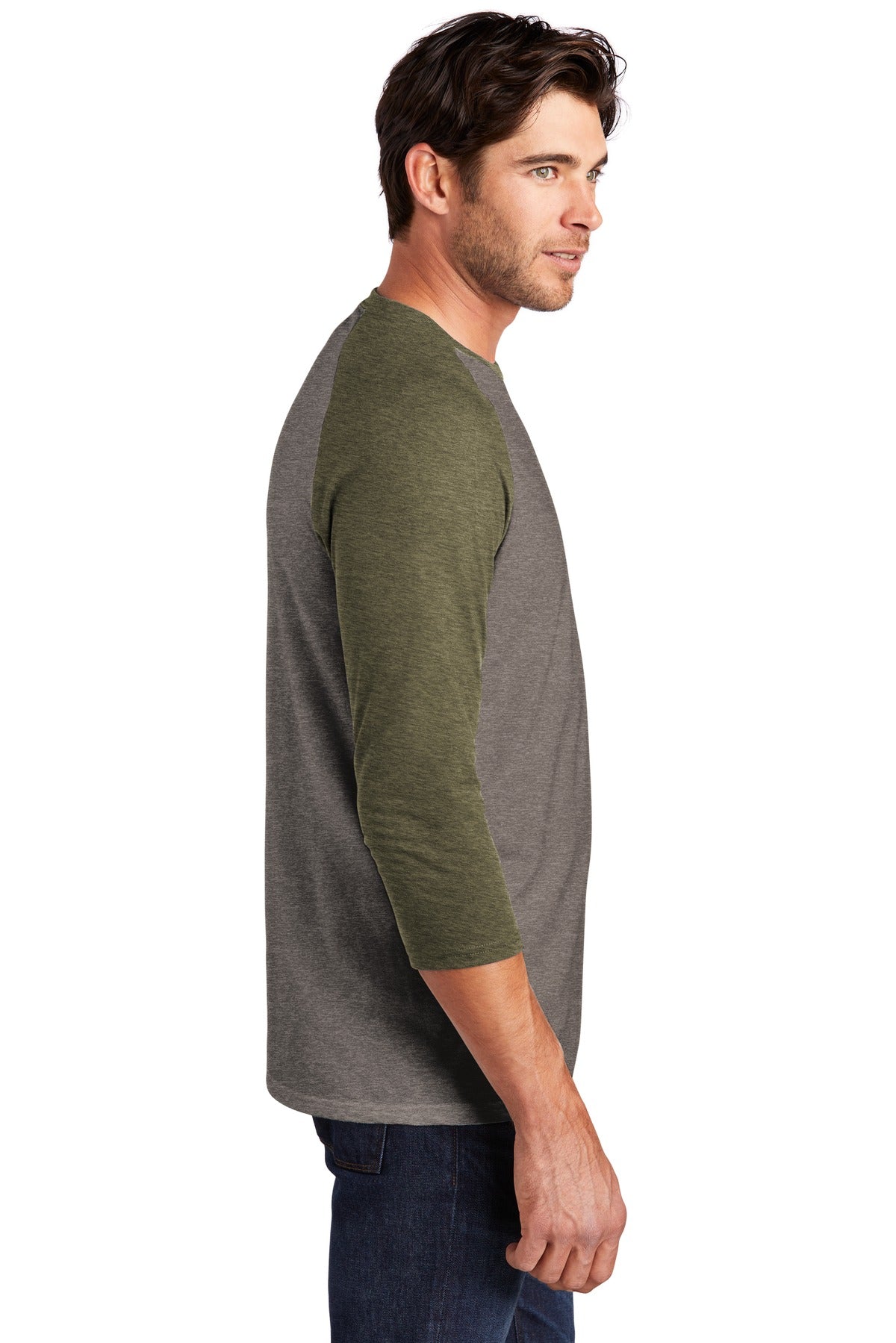 District ® Perfect Tri® 3/4-Sleeve Raglan. DM136 [Military Green Frost/ Grey Frost] - DFW Impression