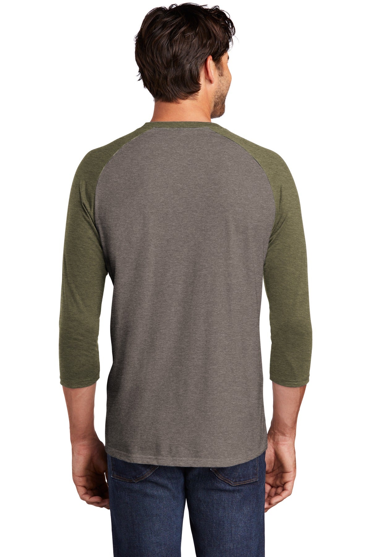 District ® Perfect Tri® 3/4-Sleeve Raglan. DM136 [Military Green Frost/ Grey Frost] - DFW Impression