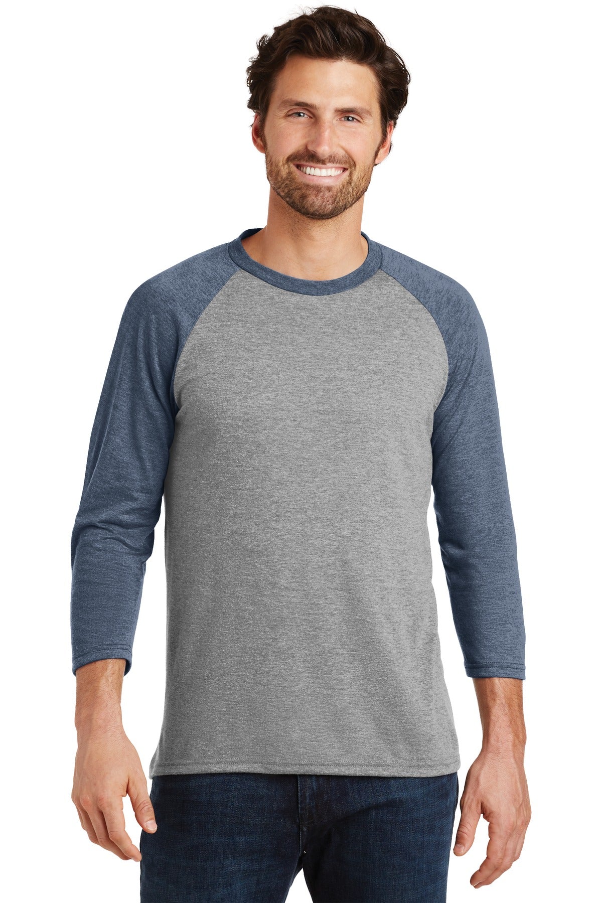 District ® Perfect Tri® 3/4-Sleeve Raglan. DM136 [Navy Frost/ Grey Frost] - DFW Impression