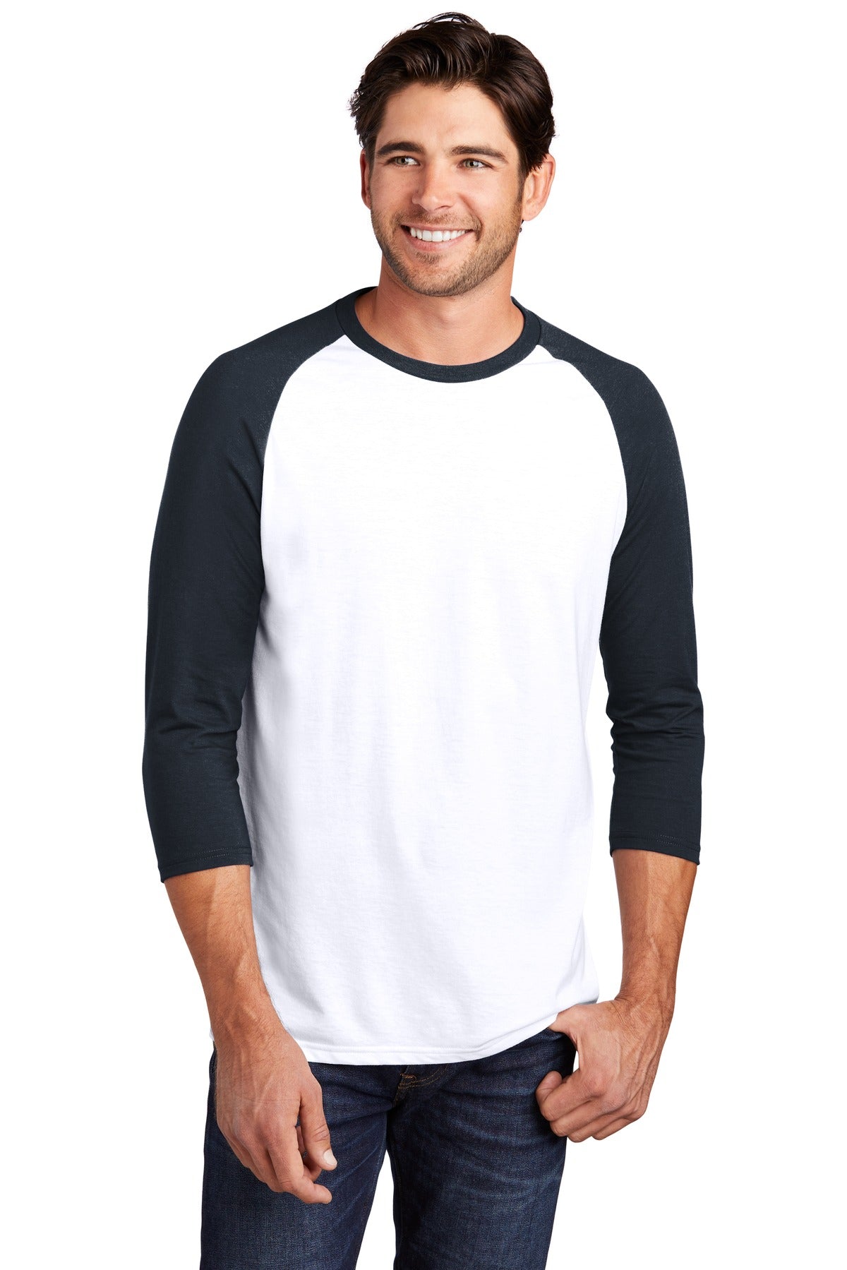 District ® Perfect Tri® 3/4-Sleeve Raglan. DM136 [New Navy/ White] - DFW Impression