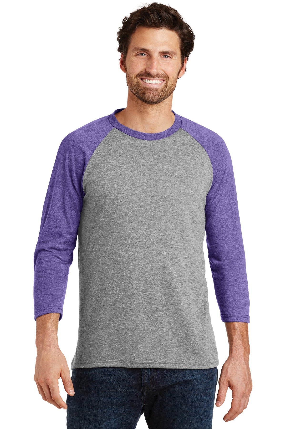 District ® Perfect Tri® 3/4-Sleeve Raglan. DM136 [Purple Frost/ Grey Frost] - DFW Impression