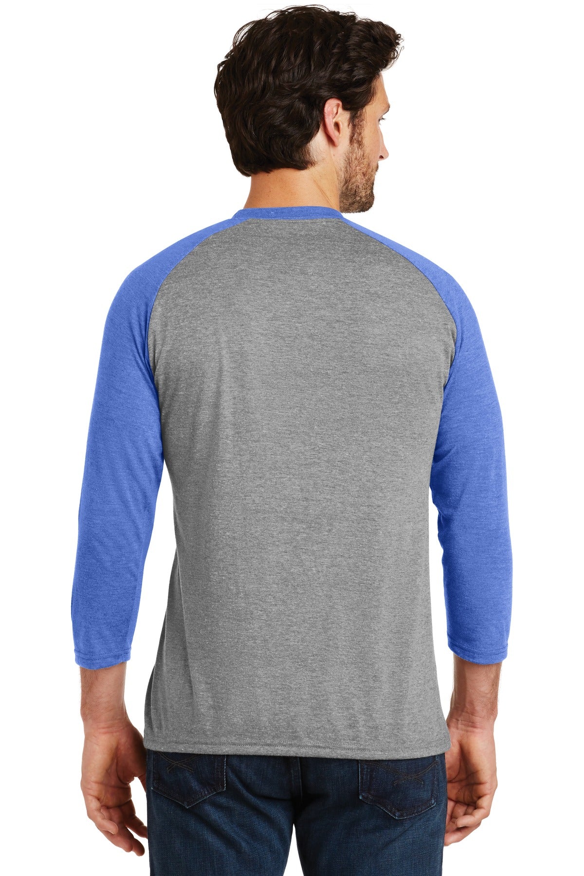 District ® Perfect Tri® 3/4-Sleeve Raglan. DM136 [Royal Frost/ Grey Frost] - DFW Impression