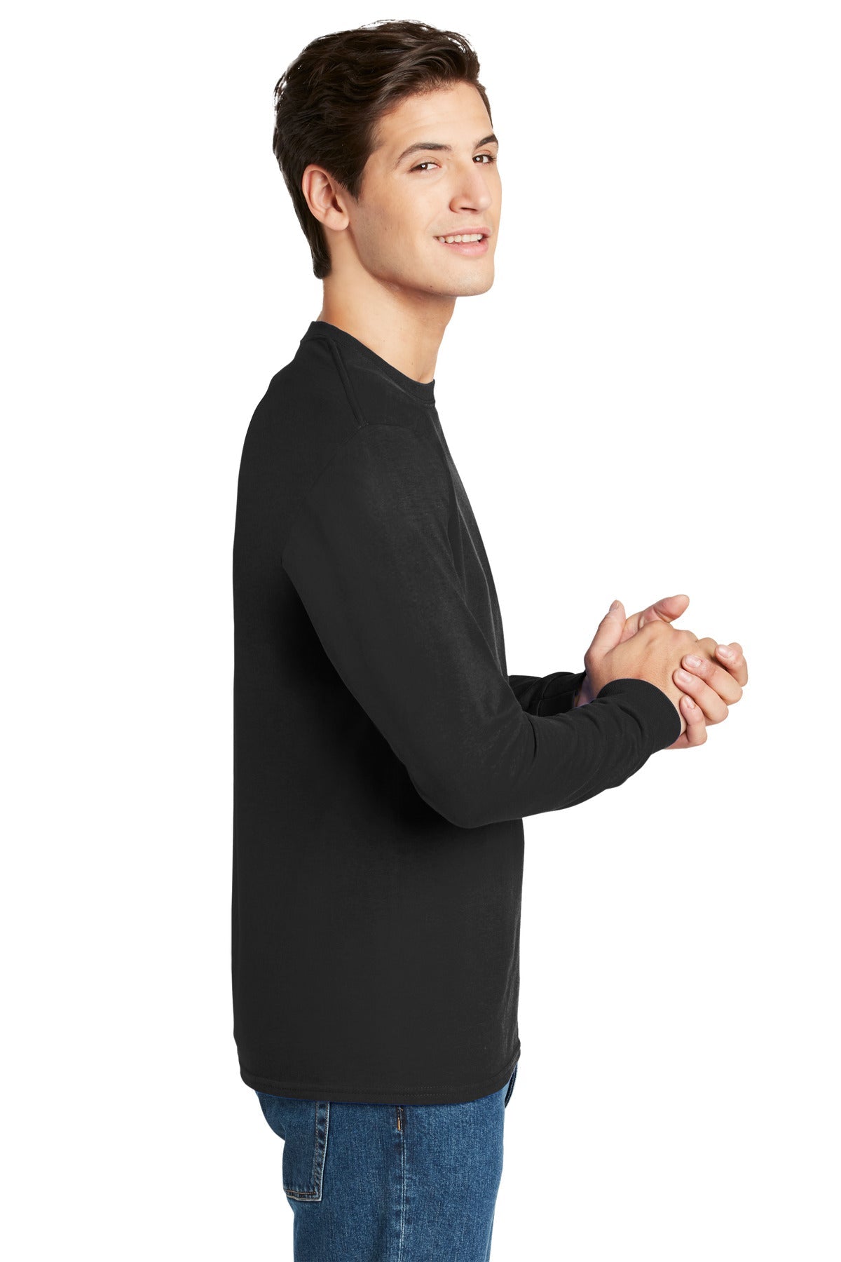 Hanes® - Authentic 100% Cotton Long Sleeve T-Shirt. 5586 [Black] - DFW Impression