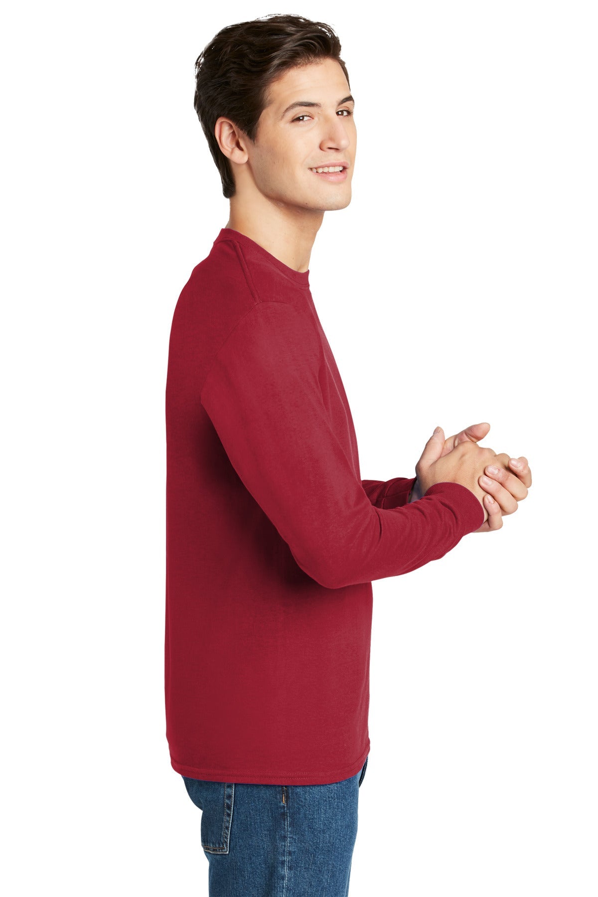 Hanes® - Authentic 100% Cotton Long Sleeve T-Shirt. 5586 [Deep Red] - DFW Impression