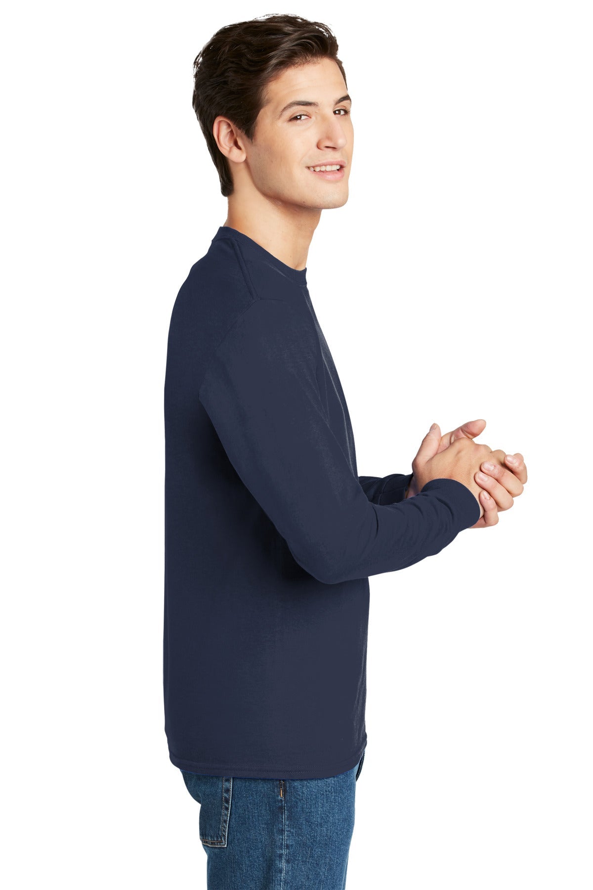 Hanes® - Authentic 100% Cotton Long Sleeve T-Shirt. 5586 [Navy] - DFW Impression