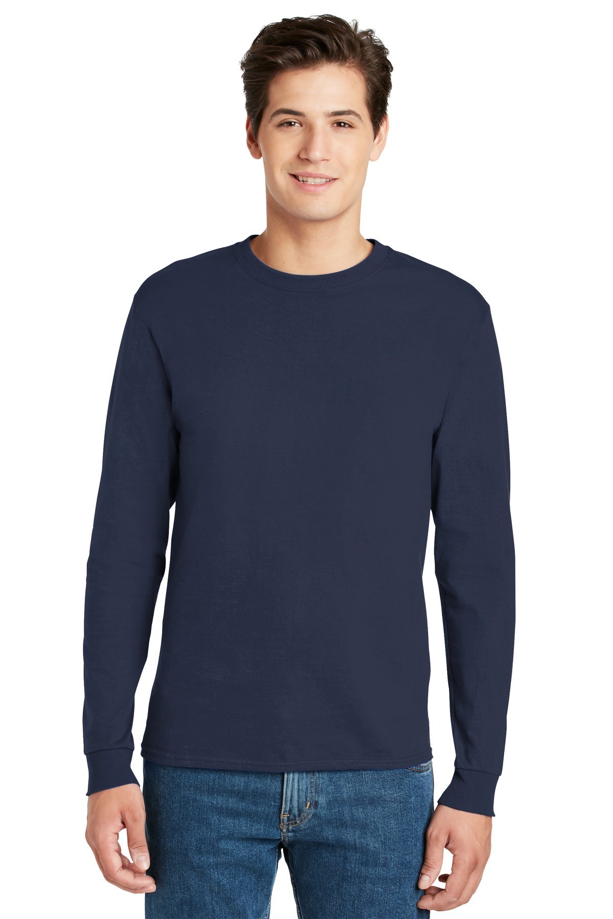 Hanes® - Authentic 100% Cotton Long Sleeve T-Shirt. 5586 [Navy] - DFW Impression