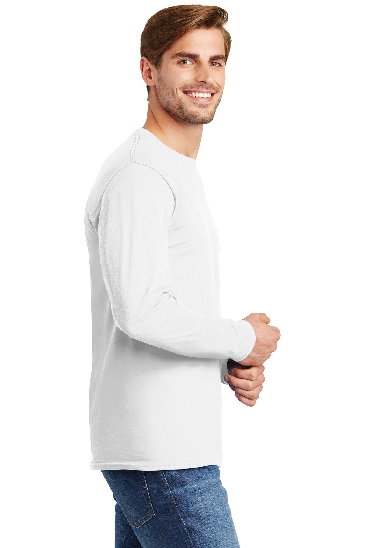 Hanes® - Authentic 100% Cotton Long Sleeve T-Shirt. 5586 [White] - DFW Impression