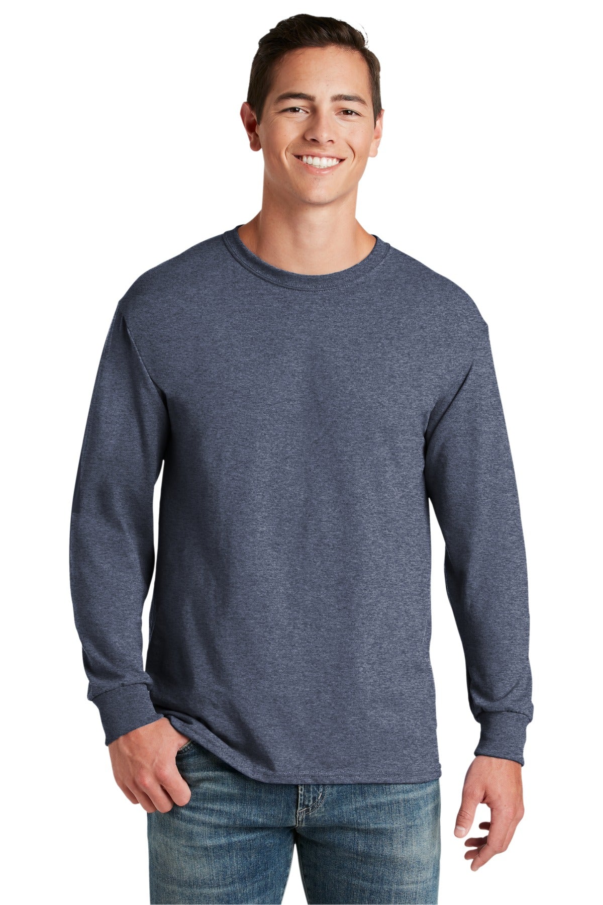 JERZEES® - Dri-Power® 50/50 Cotton/Poly Long Sleeve T-Shirt. 29LS [Vintage Heather Navy] - DFW Impression