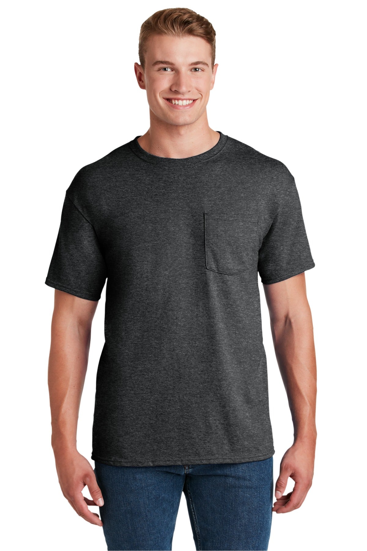 JERZEES® - Dri-Power® 50/50 Cotton/Poly Pocket T-Shirt. 29MP [Black Heather] - DFW Impression