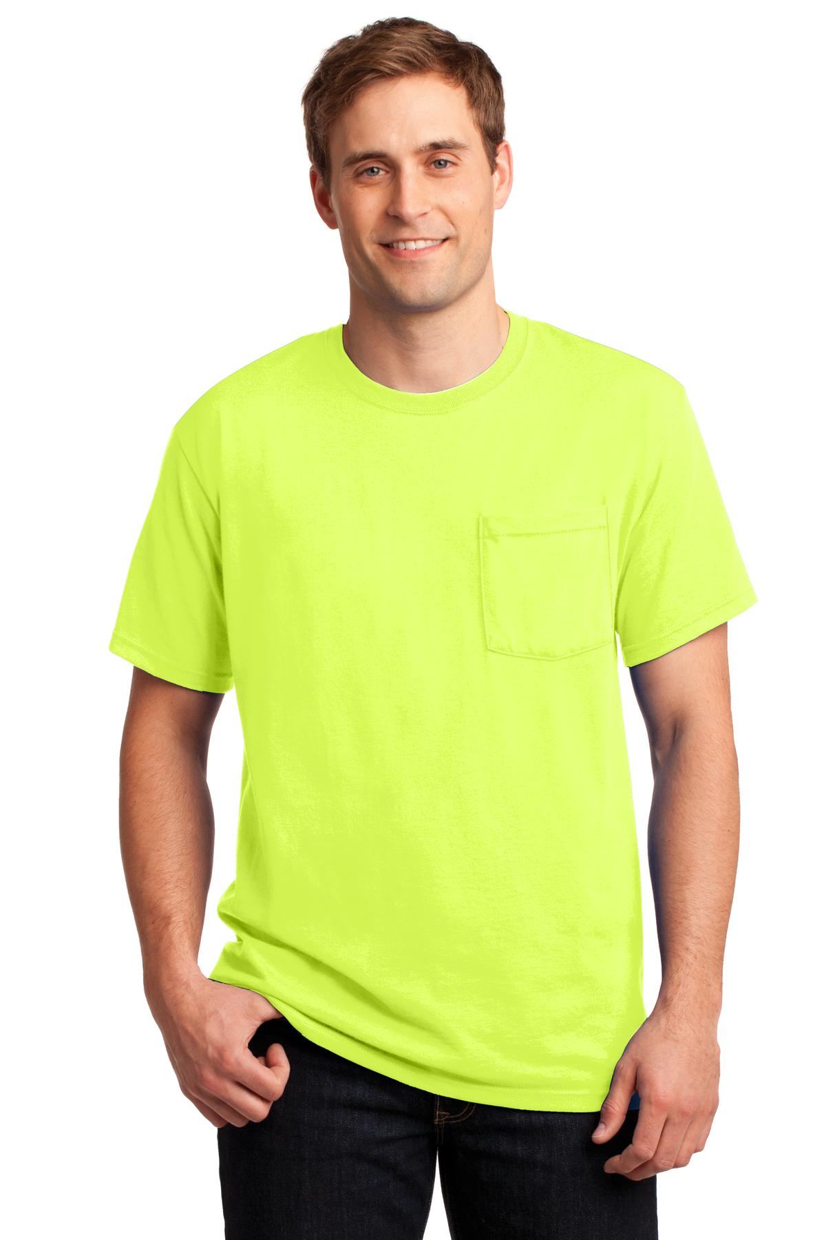 JERZEES® - Dri-Power® 50/50 Cotton/Poly Pocket T-Shirt. 29MP [Safety Green] - DFW Impression