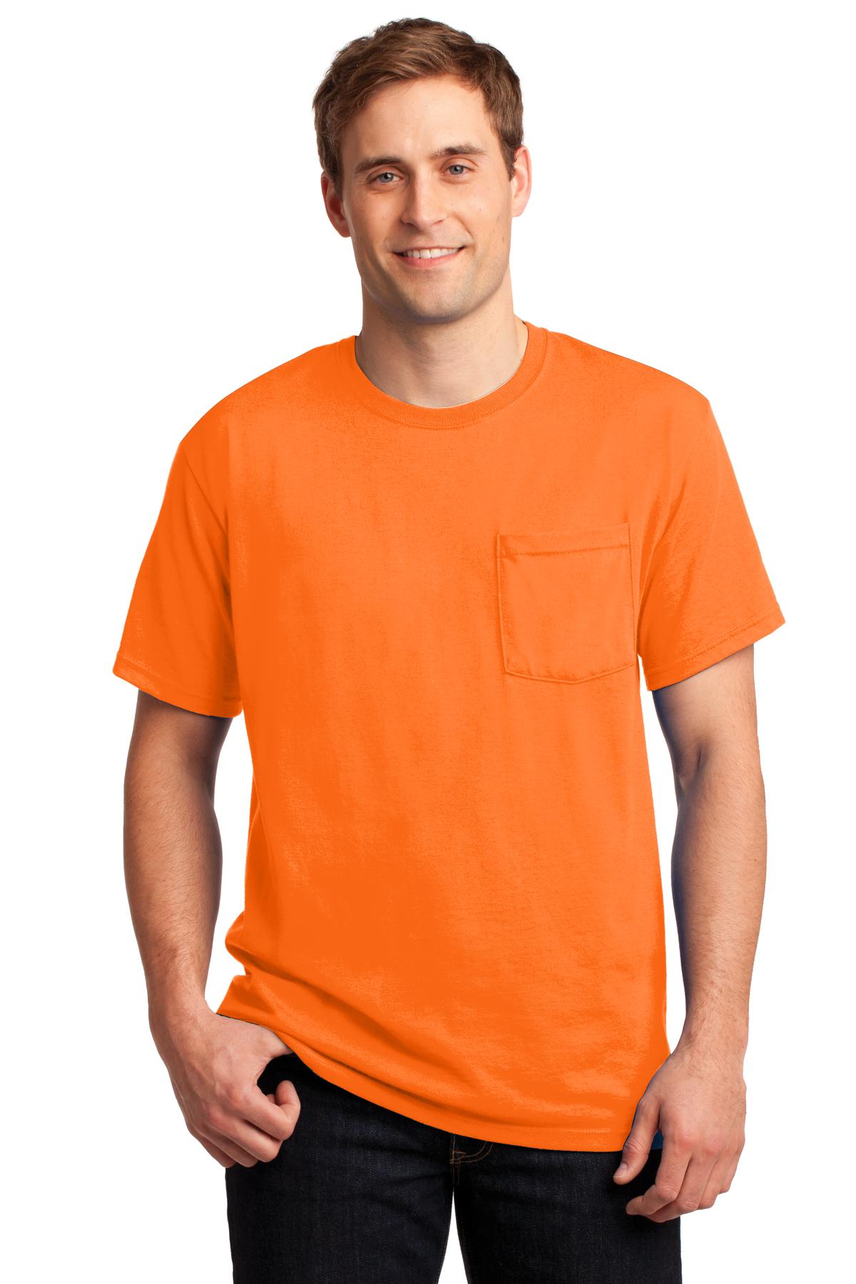 JERZEES® - Dri-Power® 50/50 Cotton/Poly Pocket T-Shirt. 29MP [Safety Orange] - DFW Impression